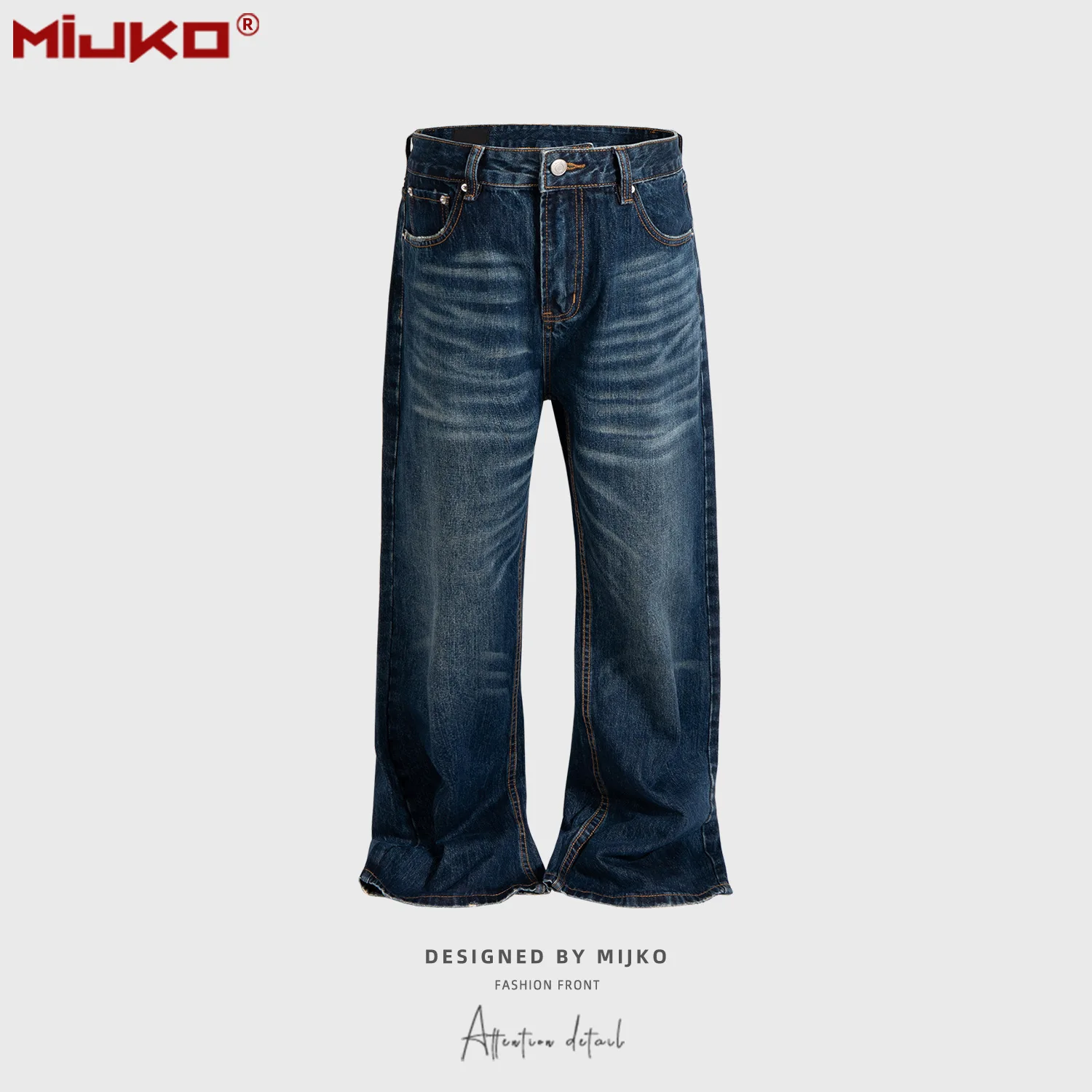 

Длинные брюки MIJKO в американском ретро-стиле с узором, унисекс, синие джинсы-клеш с эффектом потертости G6949