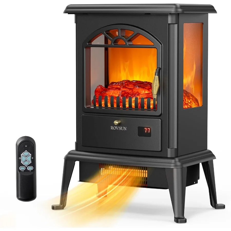 

1500W Electric Fireplace Stove 22.4 H Freestanding Heater with Remote Control Timer Function 7 Realistic Flame Colors and 4 Bri