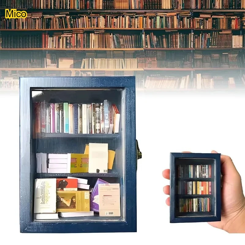 

Wooden Pocket Anxiety Bookshelf Creative Home Decor Mini Rectangular Book Library Ornament