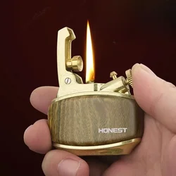 New Retro Creative Compact Sandalwood One-click Ejection Ignition Old-fashioned Windproof Kerosene Lighter Personalized for Men