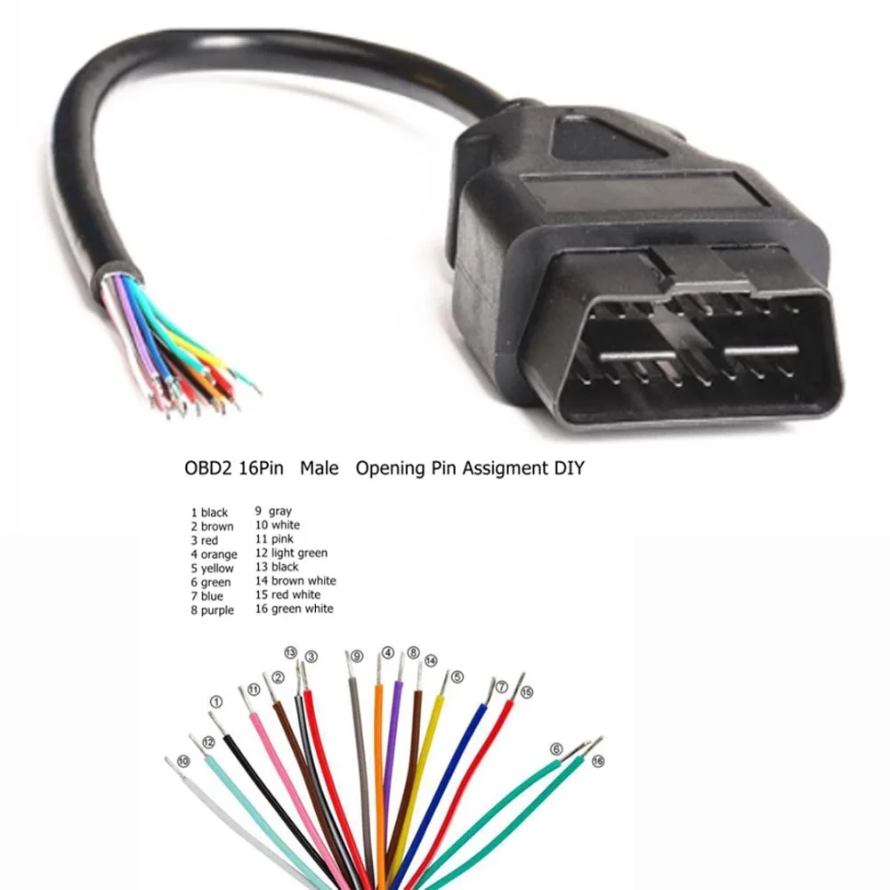 OBD2 16Pin Female Cable Male Plug Connector For ELM327 Extension Adapter OBD Cable OBDII 16 Pin OBD 2 Adaptor Opening male Cable