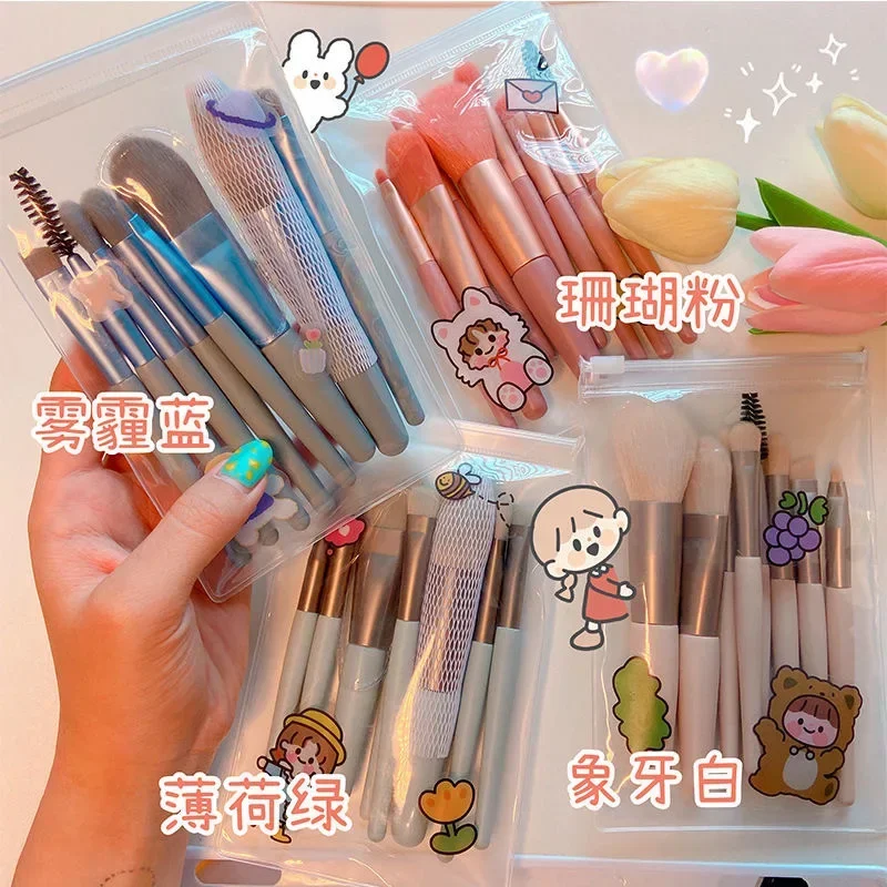 8pcs Travel Foundation Powder Eyebrow Eyelash Makeup Brush Cosmetics Full Kit with Bag Portable Professional Beauty Accessories