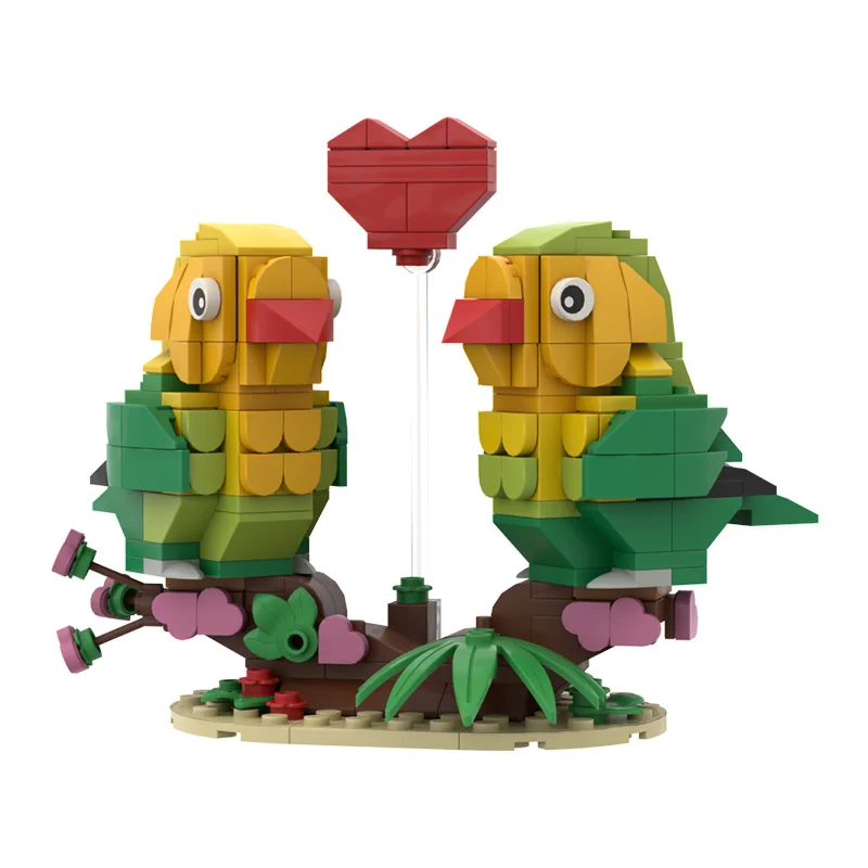 BZB MOC Parrot Yuanyang Duck Valentine\'s Lovebirds Toy Building Blocks Kit Heart Box Brick Model Wedding Lovers Girl Best Gifts