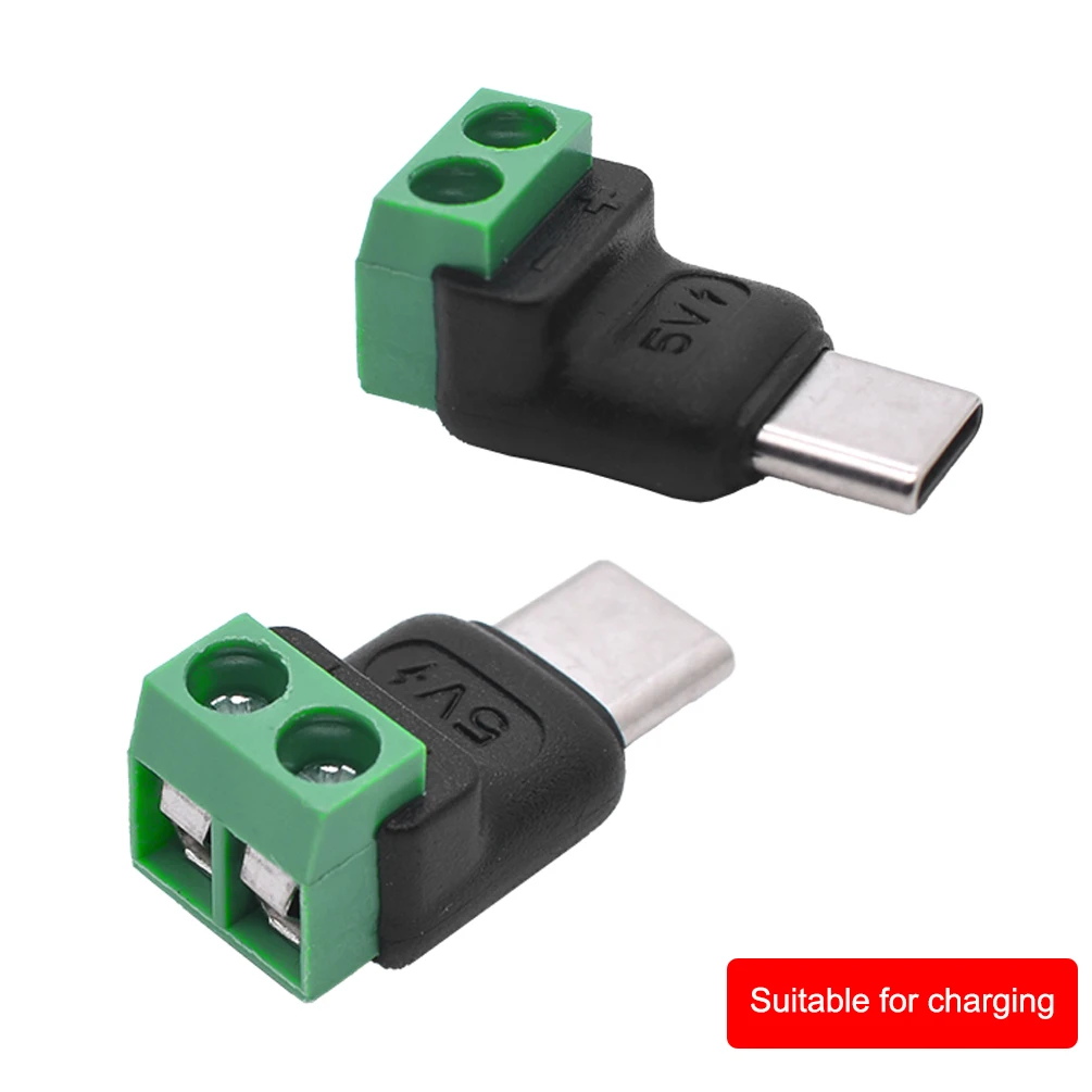 2PCS Type C to 2 Pin Adapter - No Solder Quick Connect Green Terminal for Charging Cable (Phones, Power Bank) DIY Electronics