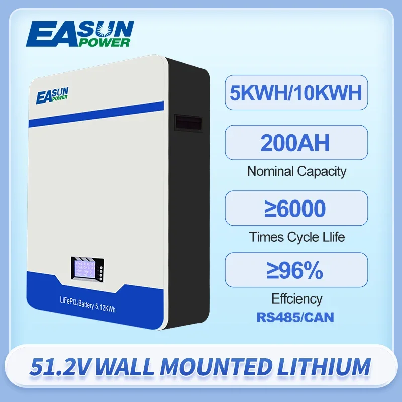 

EASUN Lifepo4 литий-железо-фосфатный аккумулятор Powerwall 48 В 51,2 В 16 с 100 Ач/5 Втч 200 Ач/10 Втч 15p 6000 + цикл BMS солнечный аксессуар