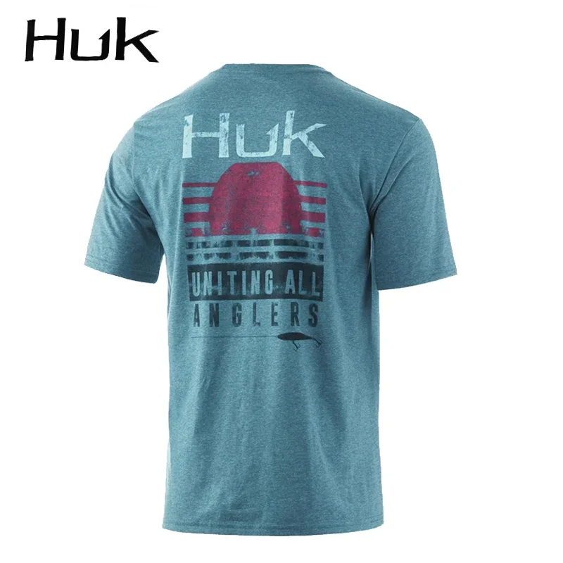 HUK Fishing Shirt Outdoor Men Short Sleeve T Shirt Fish Apparel UPF50 Sun Protection Wear Breathable Tops Wear Angling Clothing