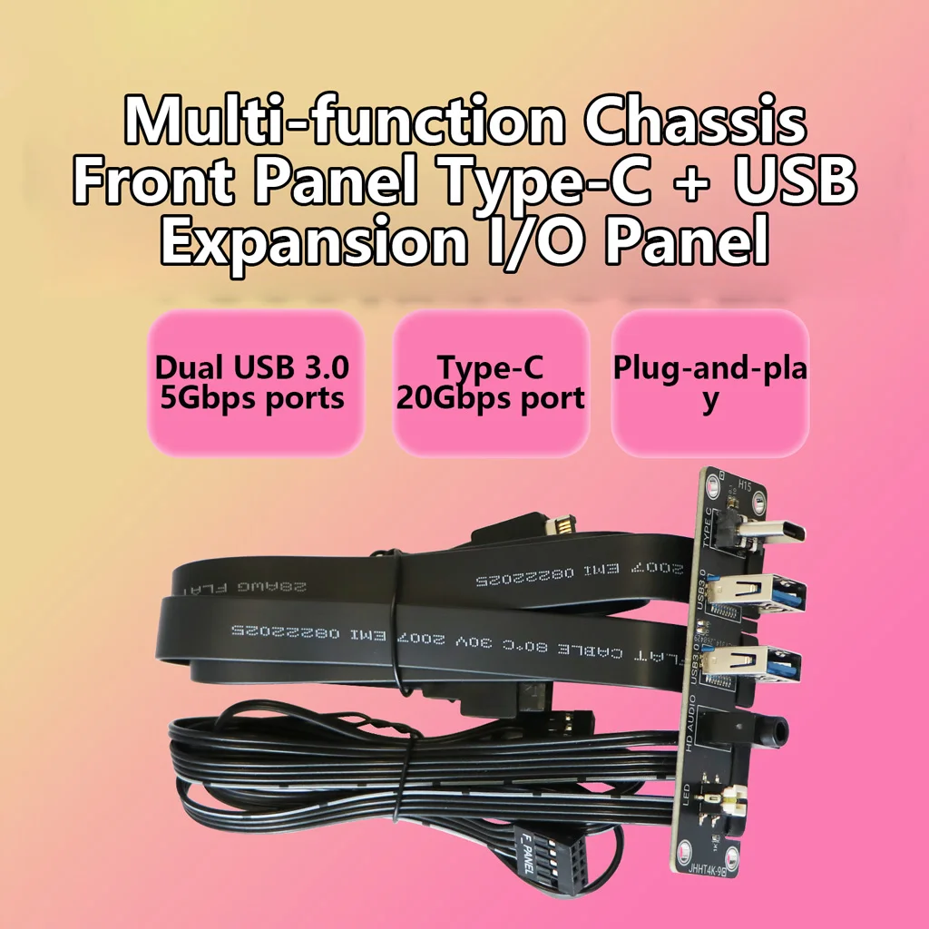 PC Case Front‑Panel I/O Expansion Board 2×USB3.0 5G + 1×20G Type‑C HD Audio Power Switch For Custom DIY PC Chassis Modification