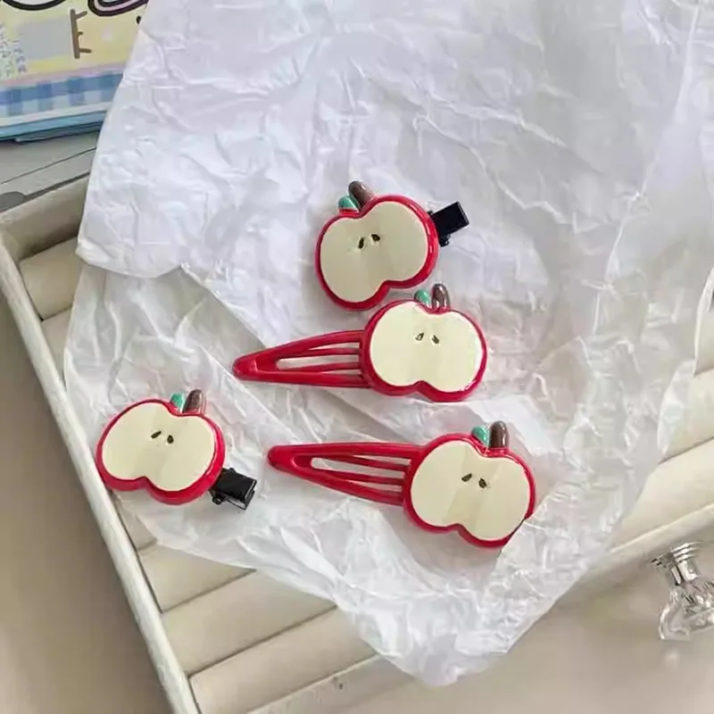 قطعتان من مشابك شعر التفاح اللطيفة، مشابك الانفجارات الجانبية الأنثوية، مشابك الشعر المكسور للأطفال، مشابك الشعر وأغطية الرأس #4