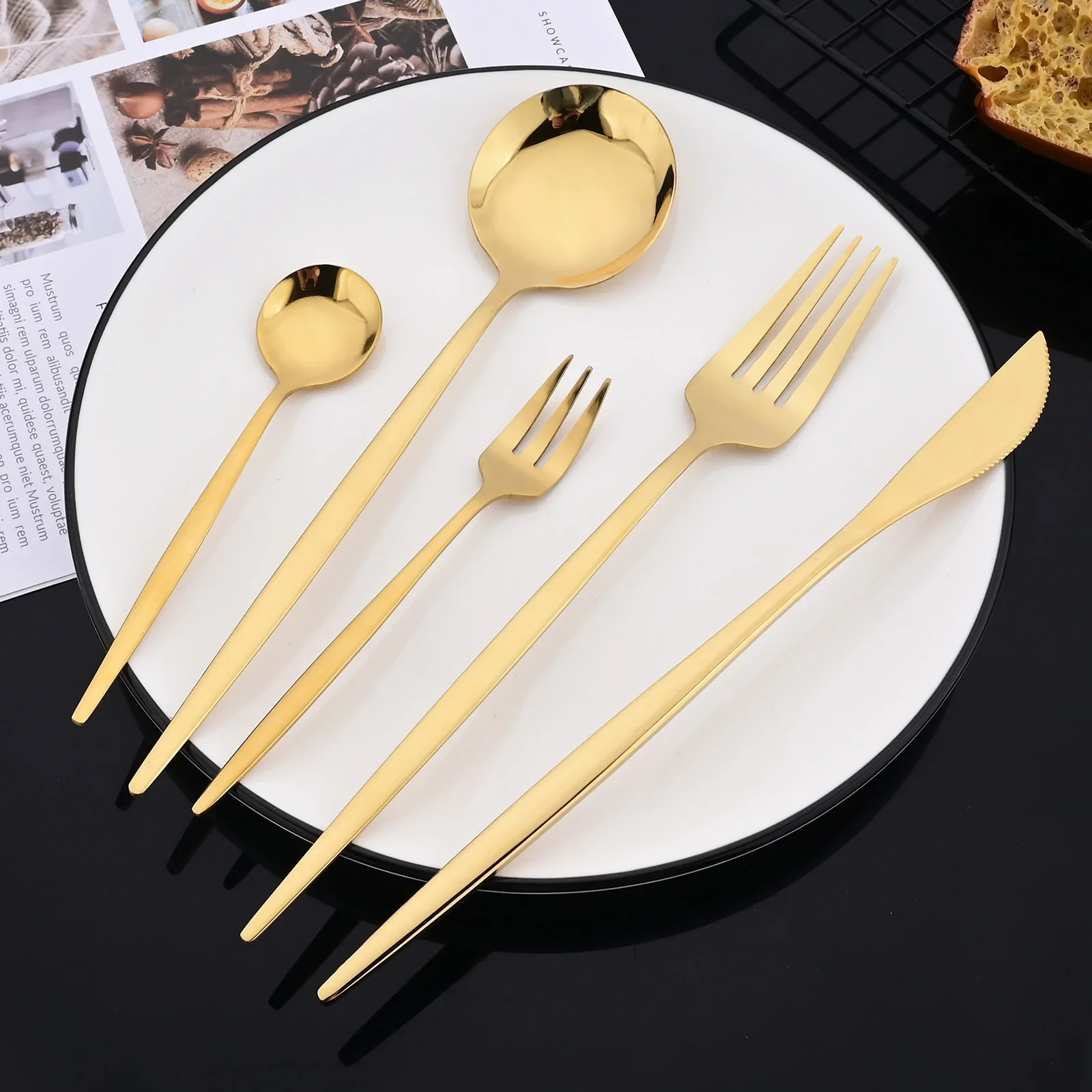 24Pcs Mirror Gold Dinner Knives Stainless Steel Tableware Western Steak Knives Dishwasher Safe For Home Kitchen And Restaurant