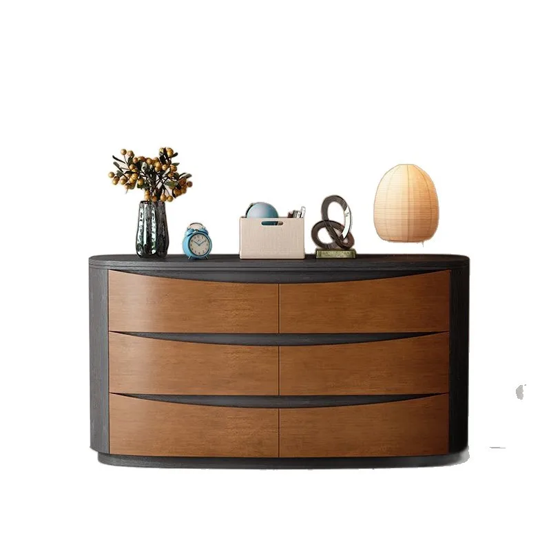 

Italian minimalist saddle leather dining side cabinet, modern light luxury solid wood six-chest cabinet