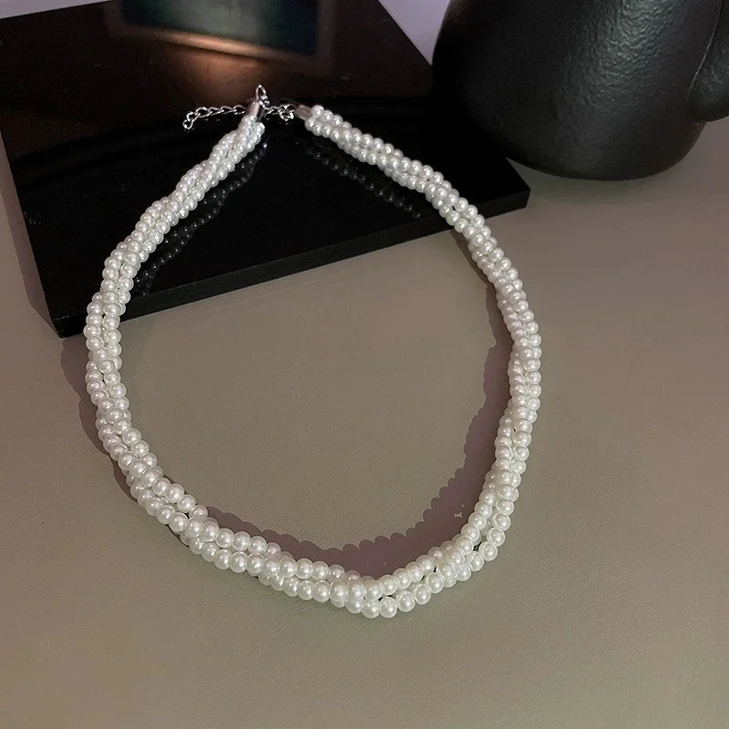 Fashion Elegant Double Layer Pearl Choker Necklace For Women Girls Simple Bridal Engagement Trend Jewelry Accessories Gifts