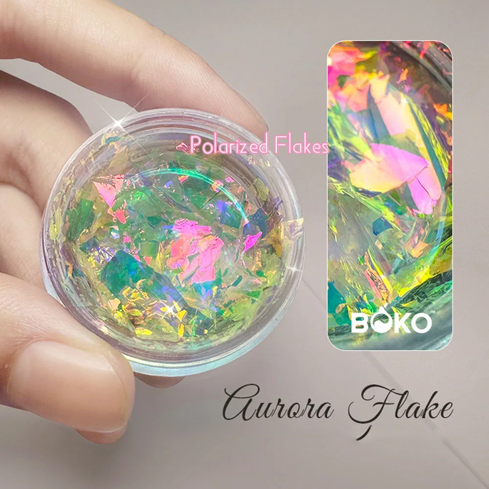 1 tarro Aurora ópalo brillo polvo 7 colores nube brocado copos polarizados brillante iridiscente nieve terciopelo brillo Nail Art polvo