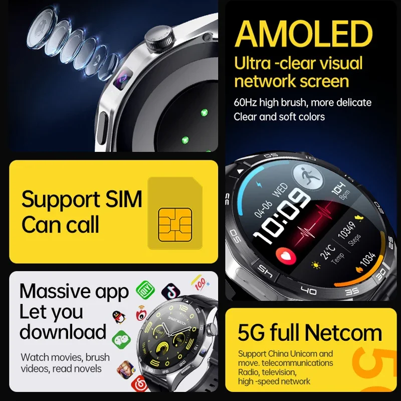 VALDUS VG52 Pro ساعة ذكية AMOLED WIFI GPS SOS NFC 2 + 16G ذاكرة 4G مع كاميرا عالية الدقة رجل أطفال اللياقة البدنية الرياضة 2025 ساعة ذكية