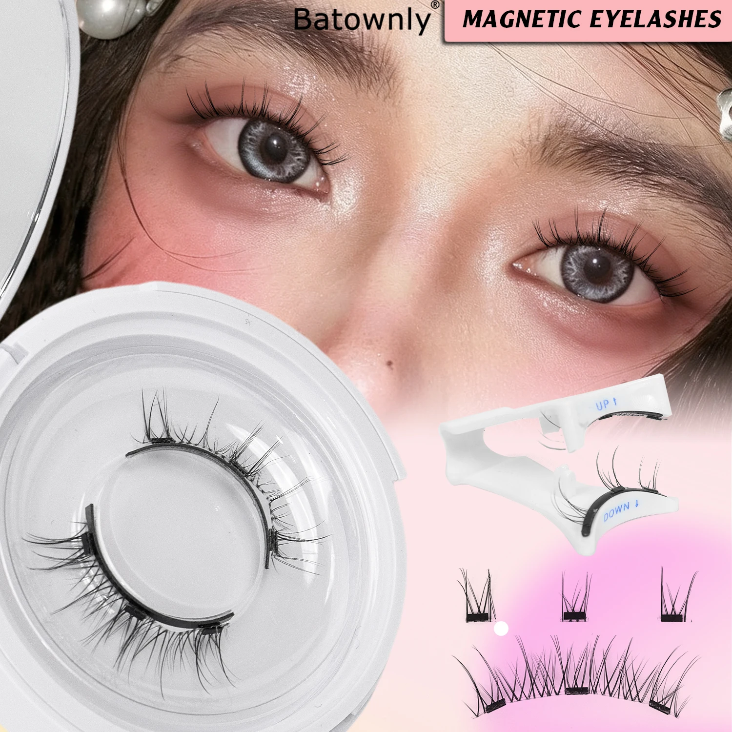 1 Pair of Magnetic False Eyelashes, Magnetic Eyelash Set, Comes with Eyelash Curler and Mirror, Natural Look Like No Makeup, Ultra-Natural False Eyelashes, Clear and Cute Criss-Cross Fairy Eyelashes, Reusable Natural Eyelash Extensions, Easy to Carry, Suitable for Daily Wear