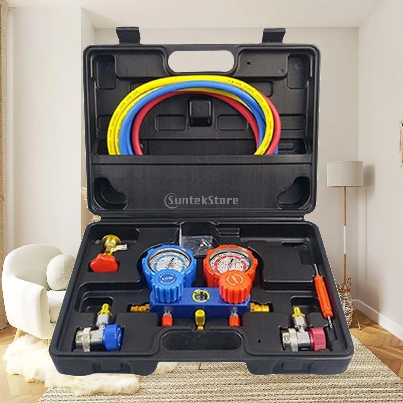 AC Coolant Charging Hose Measuring Kit Air Conditioning Oil Filler Supplies Accessory Simple Installation Auto Repair Tool
