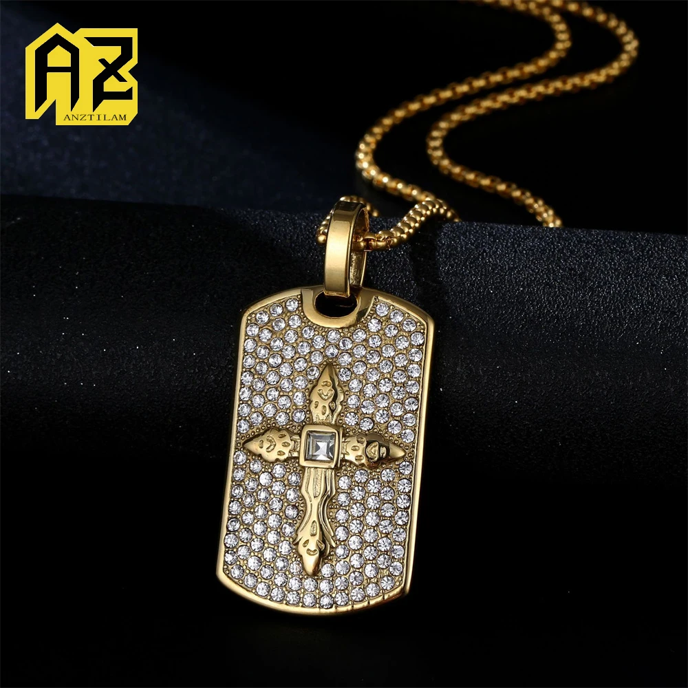 

Anztilam No Fade Dog Tag 316L Stainless Steel Iced Out Pendant with Long Link Chain Necklaces for Women Men Hip Hop Jewelry