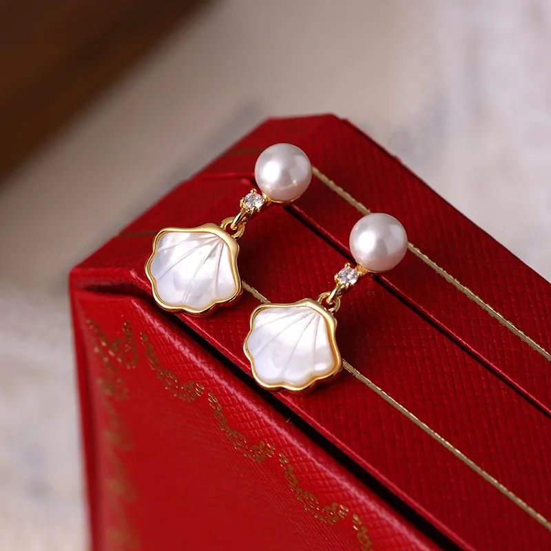 

​Couture Cumulus Earstuds - Abalone Nacre & Edison Pearls, Swiss-Set Surgical Steel with Celestial Patina​