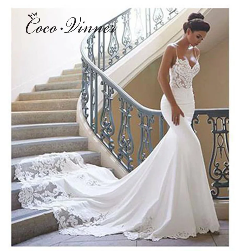

Customized Small Straps Europe Fashion Mermaid Wedding Dress 2025 Pretty Lace Long Train Bridal Dresses Vestido De Noiva W1233