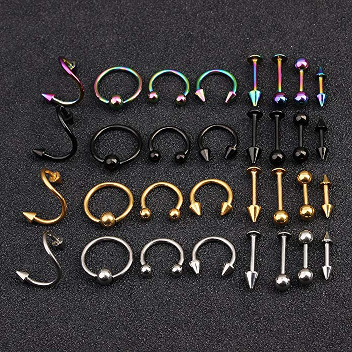 

16pcs Tongue Piercing Jewelry Set Mixed Body Spiral Bar Ring For Women Party Gift Fashion Piercing Jewellery Body Jewelry