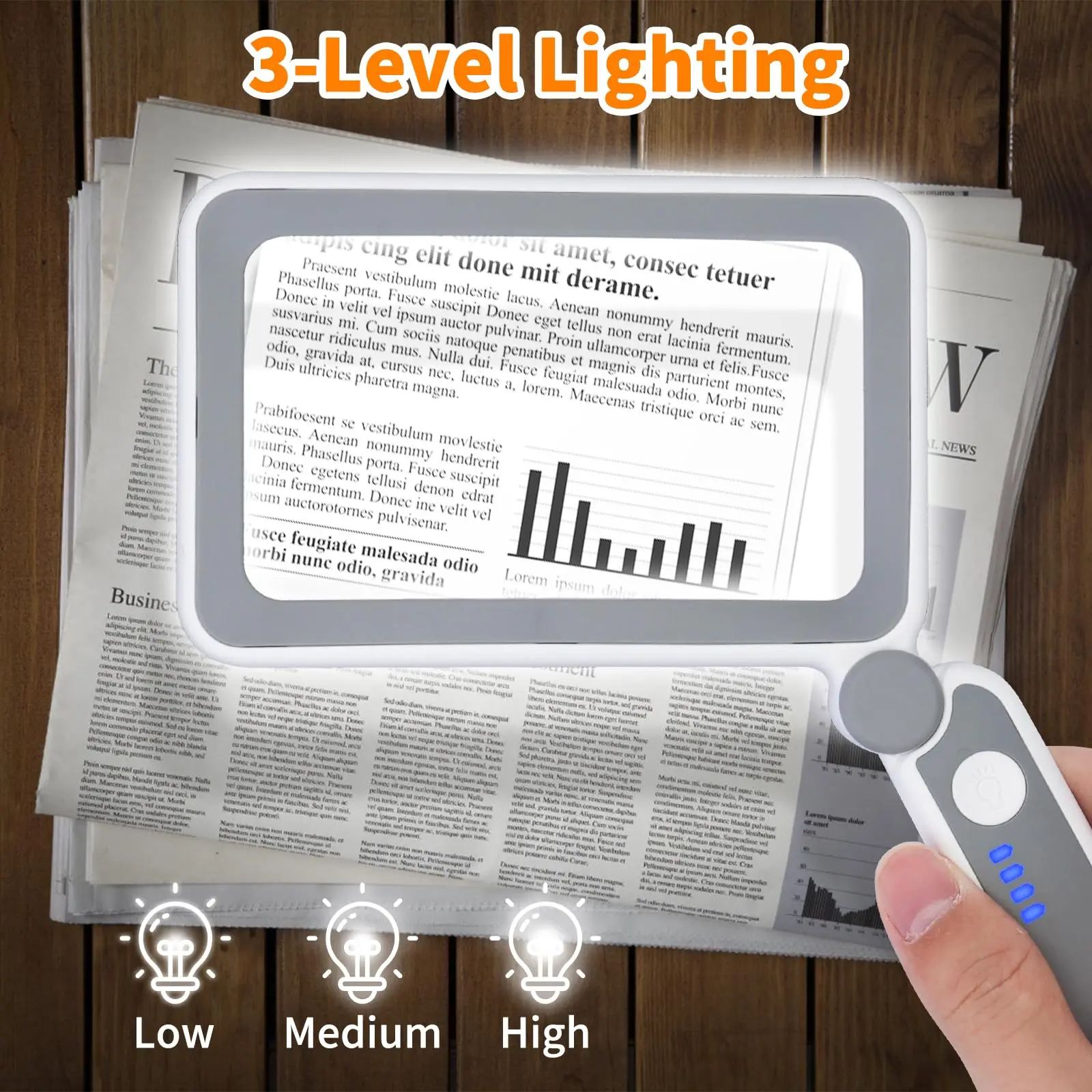 4X Handheld Reading Magnifying Glass with 10 LED Lights Rechargeable Illuminated Magnifier Large Screen Loupe Lens for Seniors