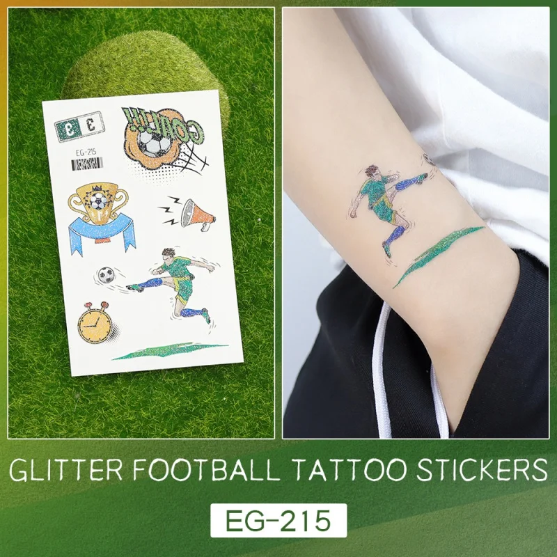 6 Piece 2024New Glitter Futebol Crianças Desenhos Animados Bonito Cor Impermeável Tatuagem Adesivos