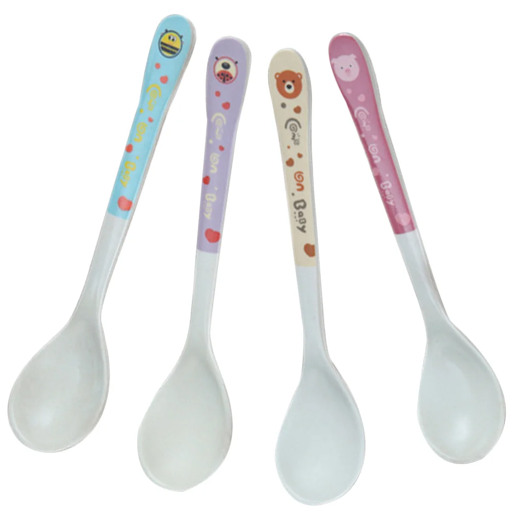 

4 Pcs Baby Spoon Toddler Utensils Feeding Spoons Mud Self Tarring Food Bamboo Fiber Mixed Material Kids Eating Cutlery Child