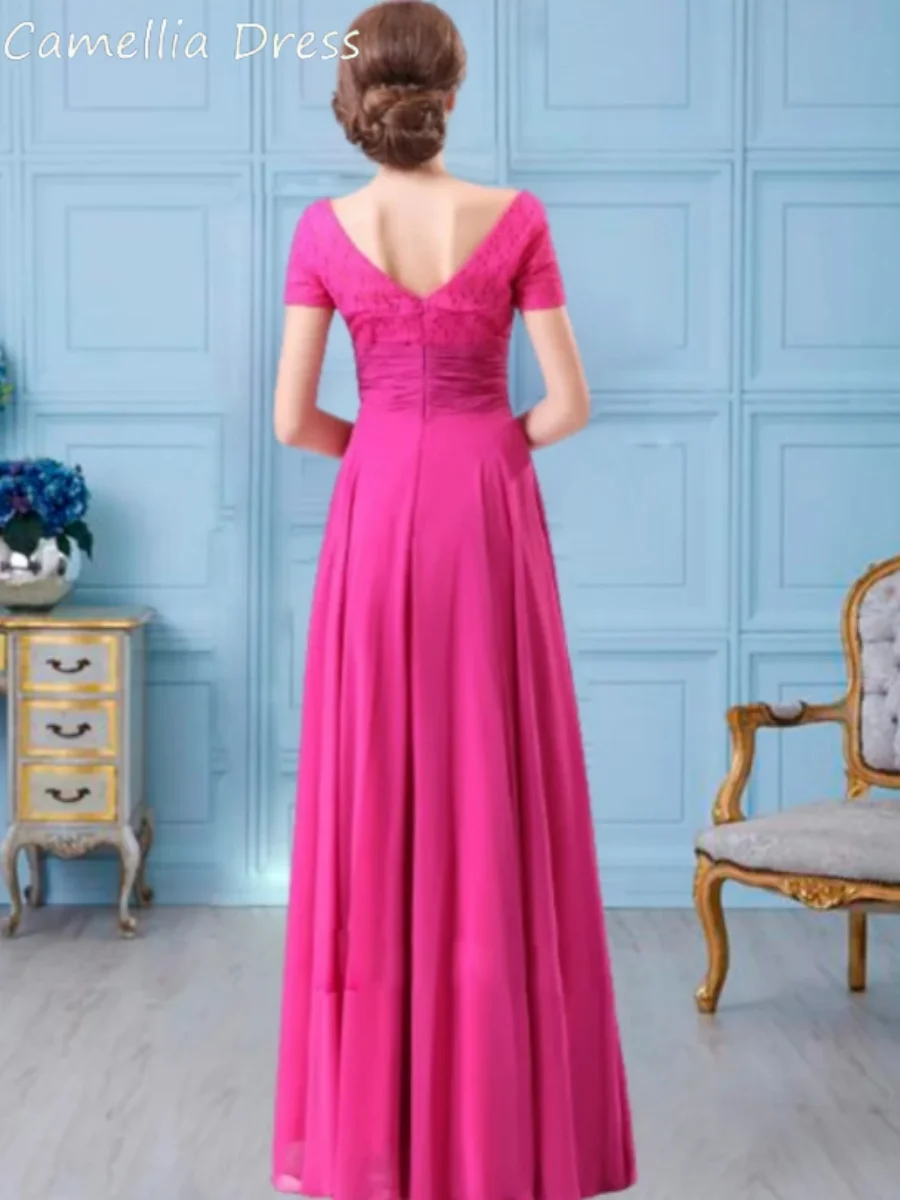 Vestido longo de chiffon para mãe, Convidado do casamento fúcsia, Vestido de noiva sem mangas, Vestidos formais