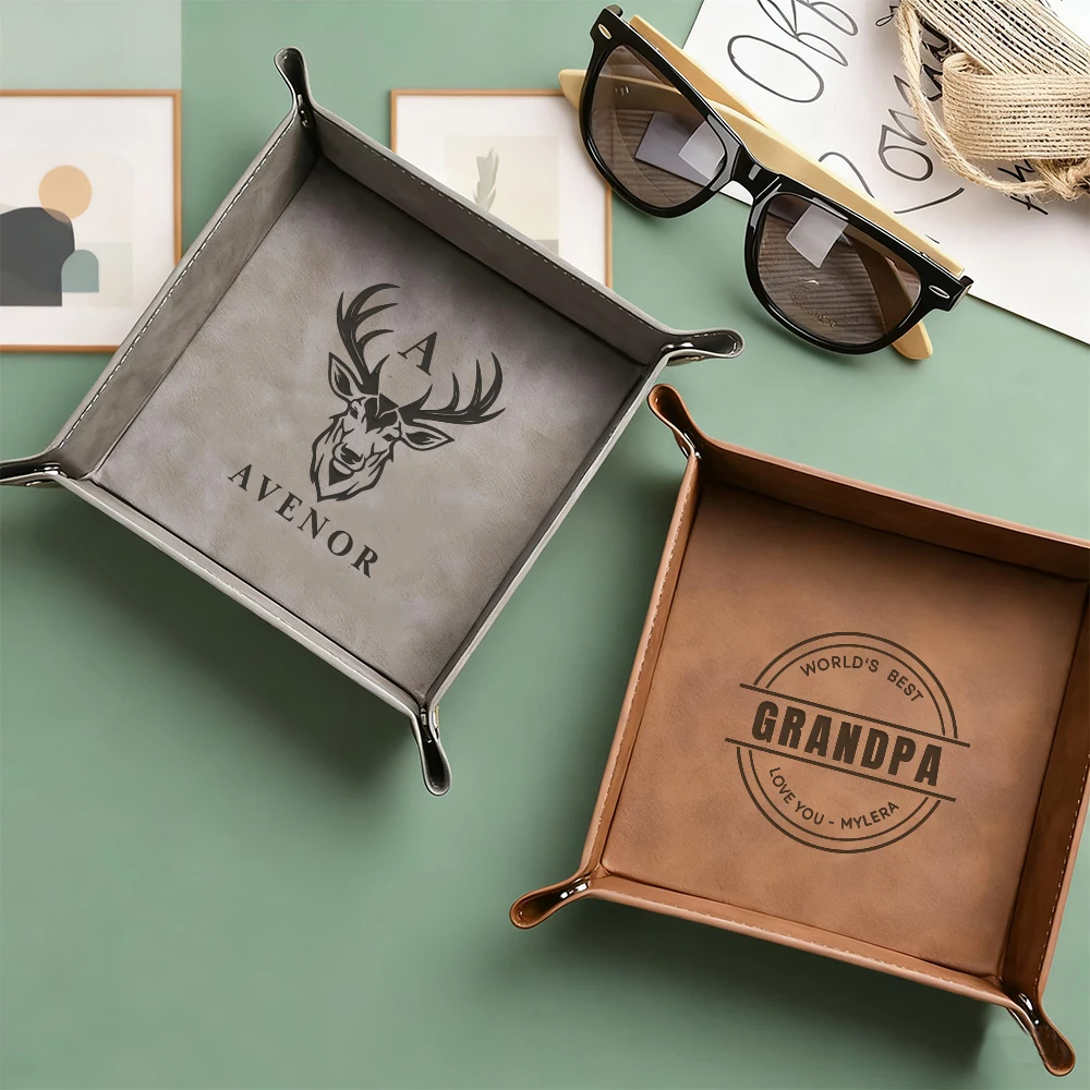 Plateau de rangement personnalisé | Plateau pour hommes gravé sur mesure | Cadeau de la fête des pères | Convient pour la maison | Fabriqué pour cuir synthétique polyuréthane