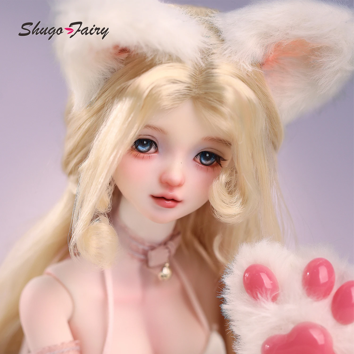 BJD Doll 1/4 Unana Full Set Curvy Body Cute Face Anime Figure with Kitten Outfit & Cat Ears Shuga Fairy Lingerie Show
