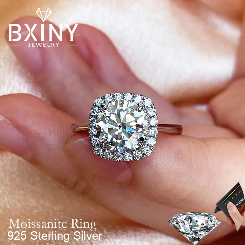 

Кольца BXINY 1/2CT с муассанитом Halo S925, серебро, цвет D, лабораторный бриллиант для женщин, обручальное кольцо, ювелирные изделия, сертификат GRA