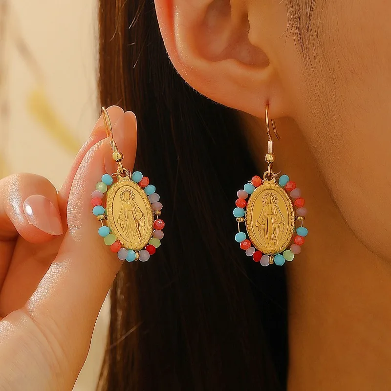 

Geometric Elliptical Portrait Totem Pearl Stud Earring Necklace for Women Fashion Jewelry Minimalist Accessories Wholesale
