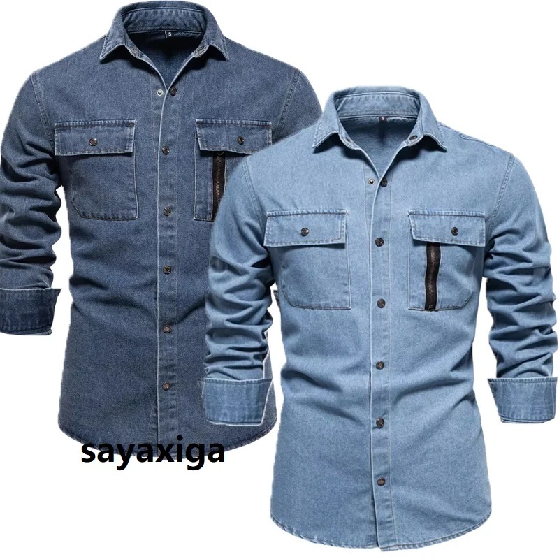 Men's 100% Cotton Denim Shirts Autumn Thick Cowboy High Quality Male Shirt Solid Color Button Casual Jeans Shirt  Cowboy Shirt