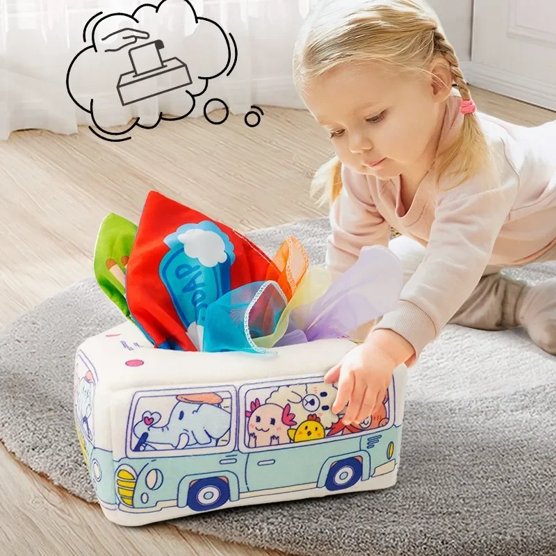 Baby Montessori Toys Infant Pull Along Magic Tissue Box Educational Enlightenment Toddler Development Soft Sensory Toy Game Gift