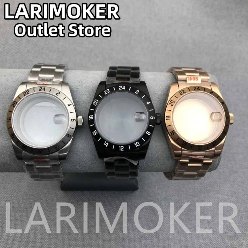 LARIMOKER 39mm Silber Roes Gold Schwarz Uhrengehäuse Saphirglas 24H Feste Lünette passend für NH35a PT5000 Uhrwerk Herrenuhrenteile