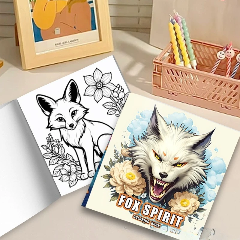 Fox Spirit Coloring Book Oriental White Fox Peony Flower Cloud Mythical Creature Stress Relief Drawing Book