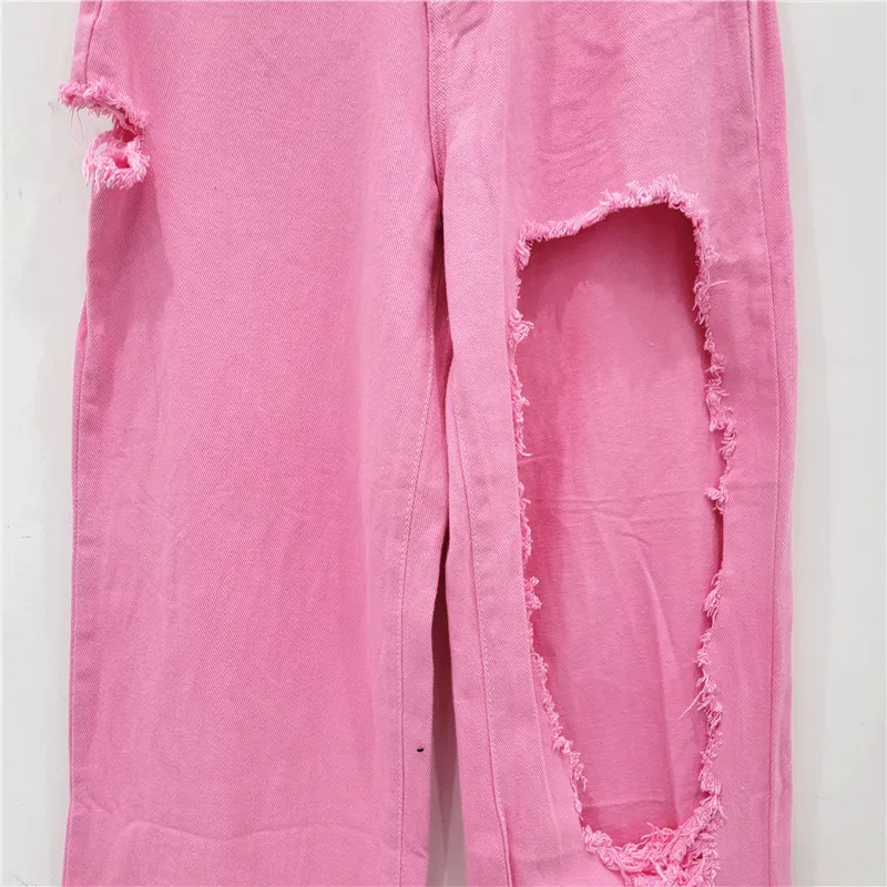 Déchiré Style de Rue pour Femme, Baggy Taille Haute, Droit, Délavé, Style Rétro, Nouvelle Collection Été 2024