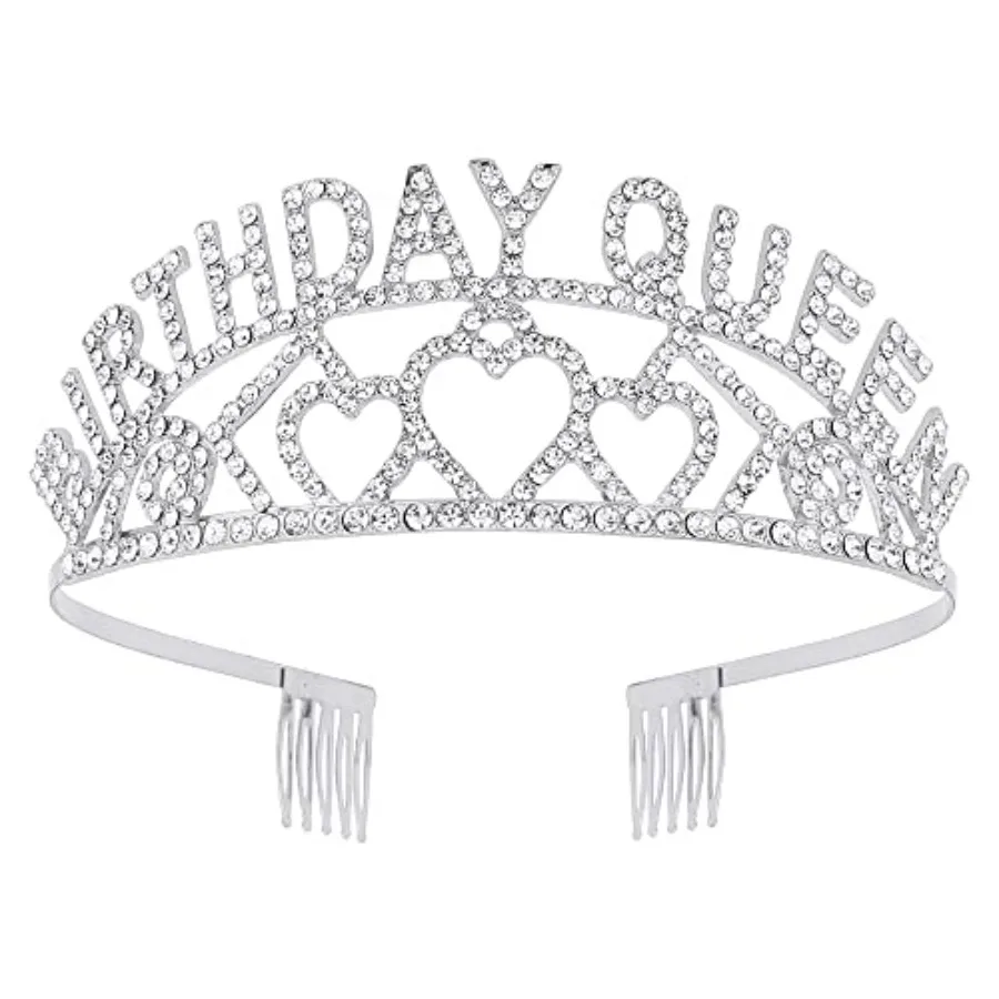 

Birthday Tiara and Crown for Women - Queen Headband With Rhinestone Crystal Decor