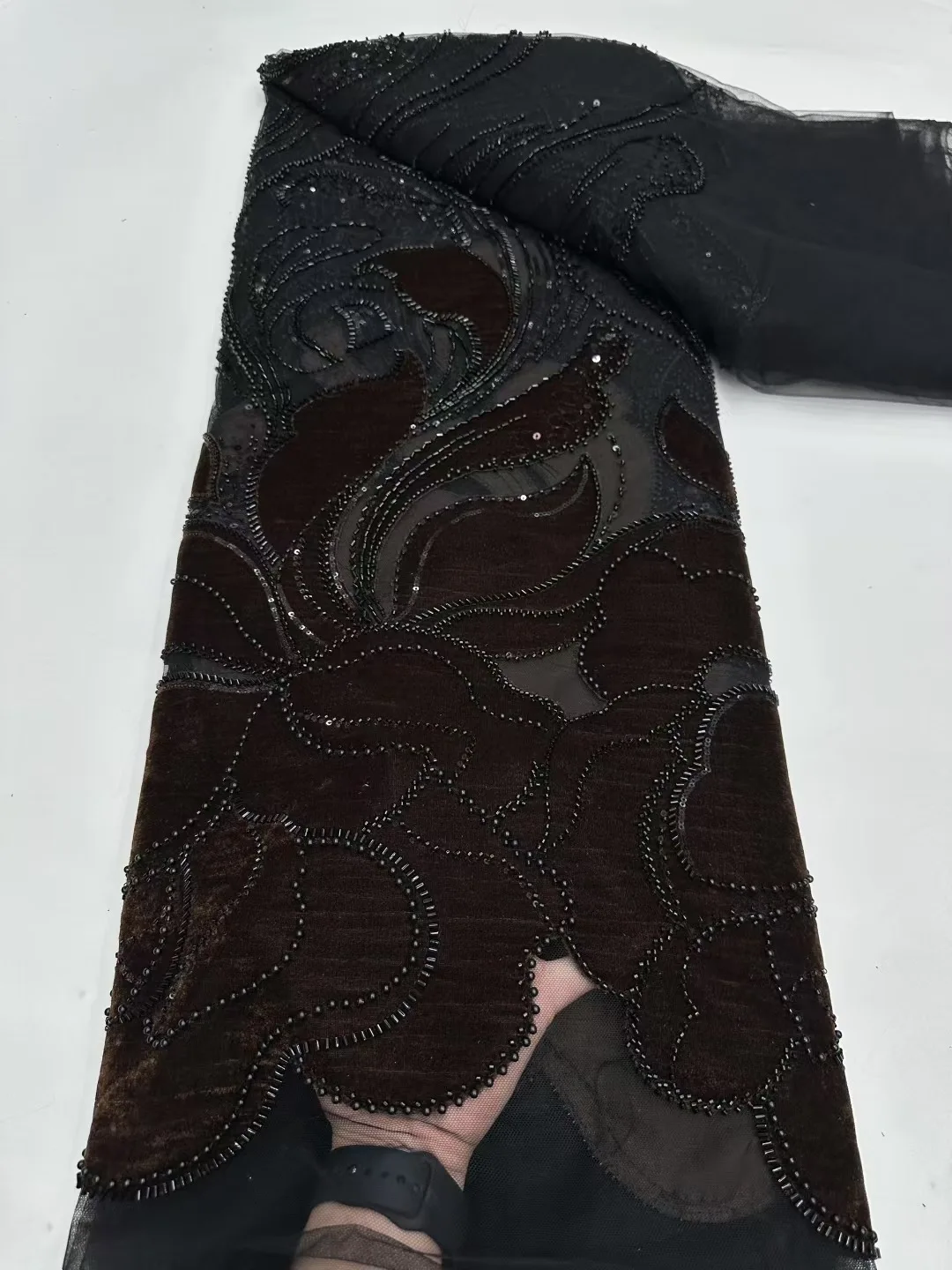 

2025 High Quality African Beaded 5Yards NigerianTulle Lace Fabric Sequins Embroidery French Guipure Wedding Party Dress