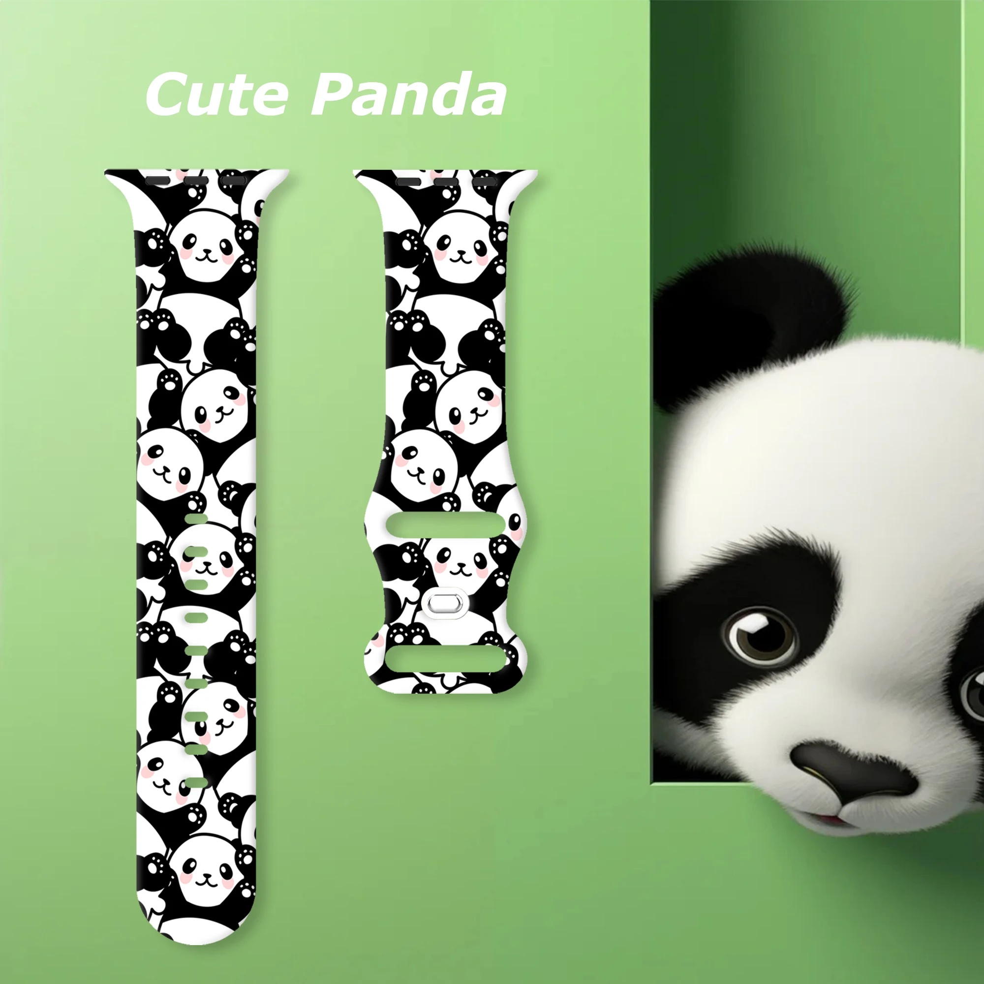 Correa estampada serie Panda para Apple Watch 10 9 8 7 pulsera reemplazable de silicona para iWatch 46mm 44mm 42mm 41mm correa de reloj