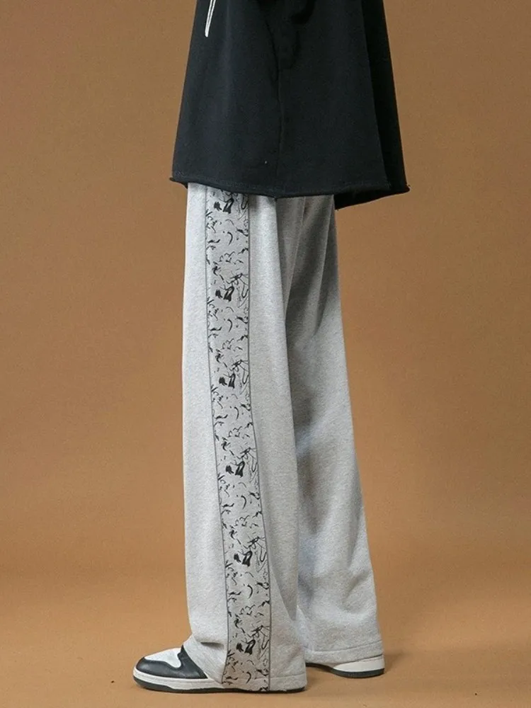 

Мужские осенние тонкие прямые повседневные брюки в американском стиле, свободные, широкие, модные, с принтом, спортивные, дышащие, удобные