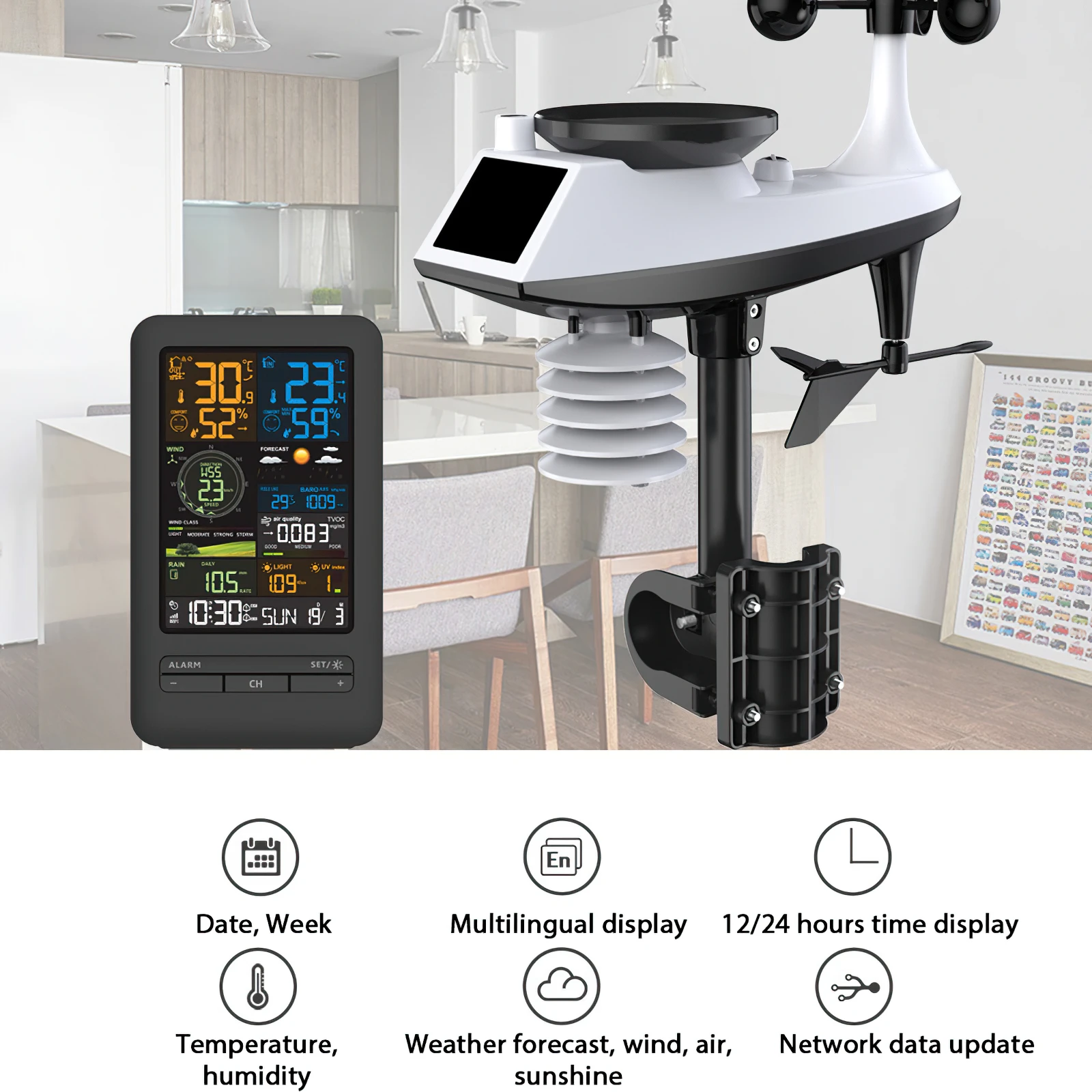 Station météo Wifi intelligente Tuya maison numérique vitesse du vent Direction pluie lumière Index qualité de l'air température humidité moniteur