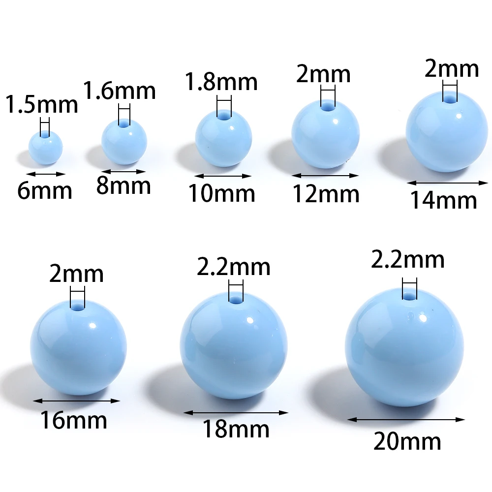 10-100pcs/lot 6/8/10/12/14/16/18/20mm Light Blue Round Acrylic Beads Loose Spacer Beads For Jewelry Making DIY Necklace Bracelet