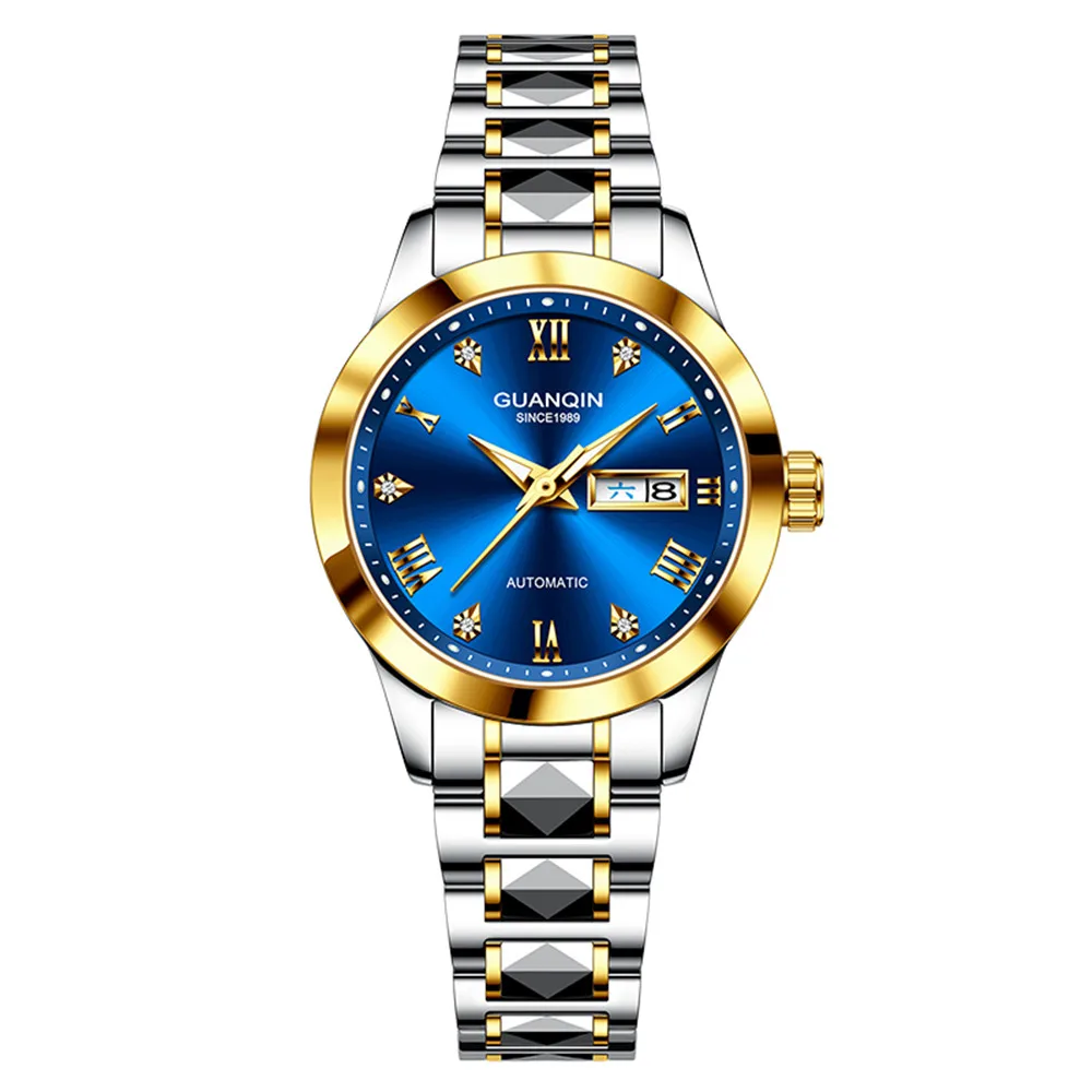 GUANQIN Luminous Day Date Automatic Mechanical Women Wrist Watch Tungsten Steel Waterproof Sapphire Japan Movement Montre Femme