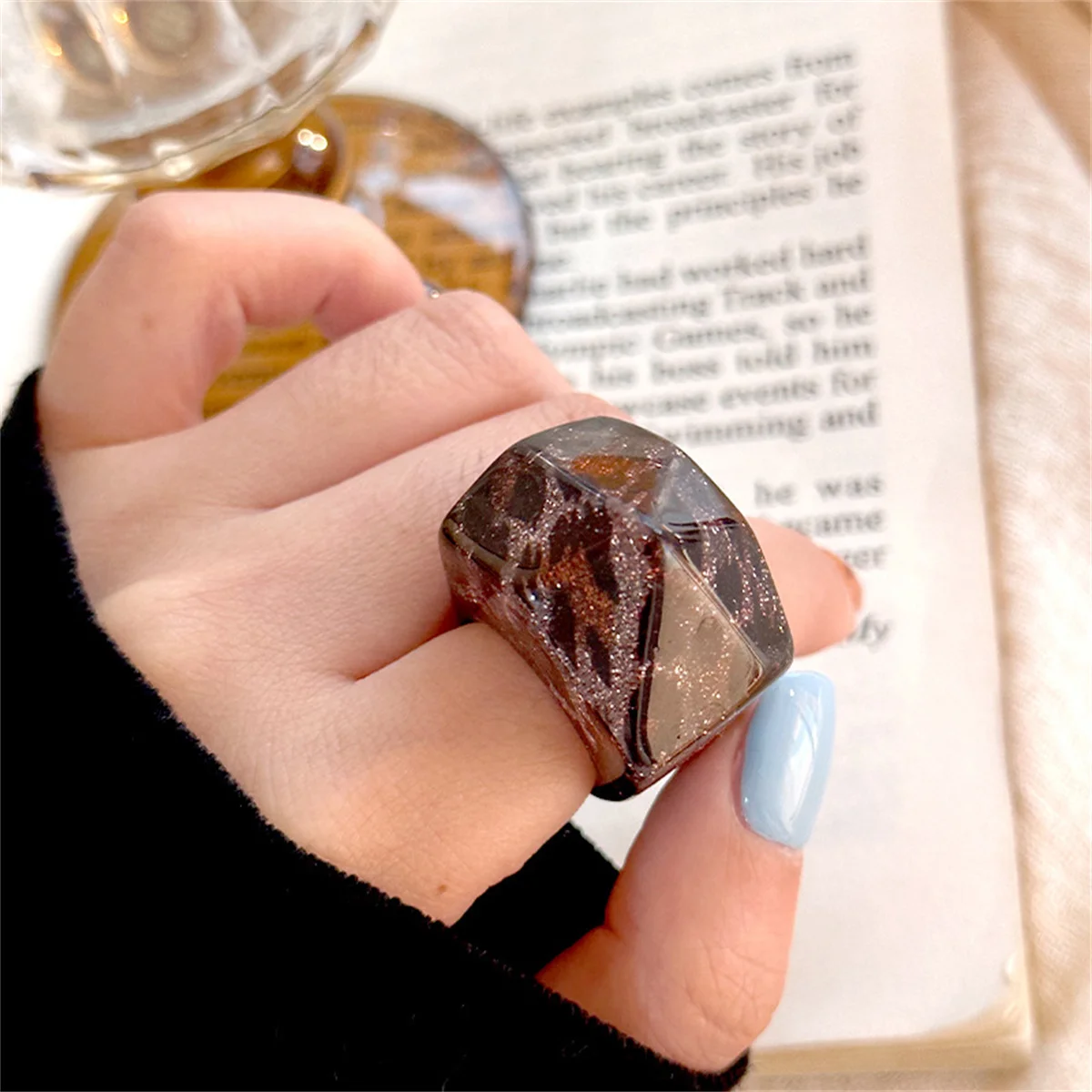 Fashion Leopard Print Acrylic Rings For Women Fashion Transparent Geometric Resin Finger Rings Female Party Jewelry Gift Men