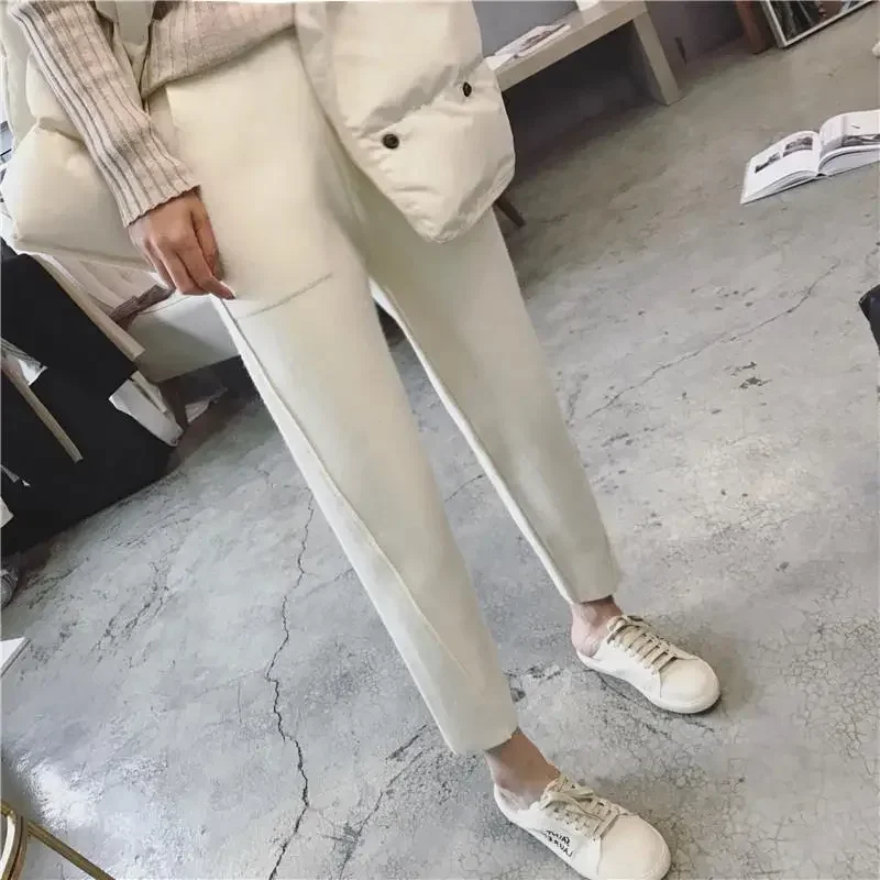 

Женские однотонные эластичные узкие брюки с высокой талией и карманами больших размеров, модные повседневные пригородные брюки XT1278