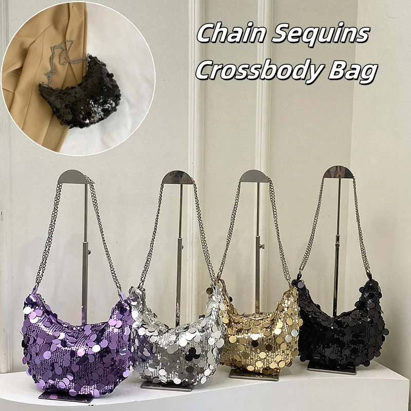 

Korean Chain Sequins Crossbody Bag Evening Clutch Bag Luxury Wedding Purses Handbag Female Underarm Shoulder Crossbody Bag