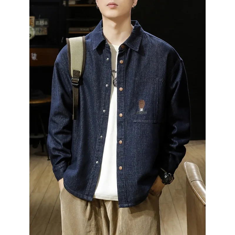 

American classic trend casual denim shirt men's new spring and autumn fashion brand loose long-sleeved shirt men's coat