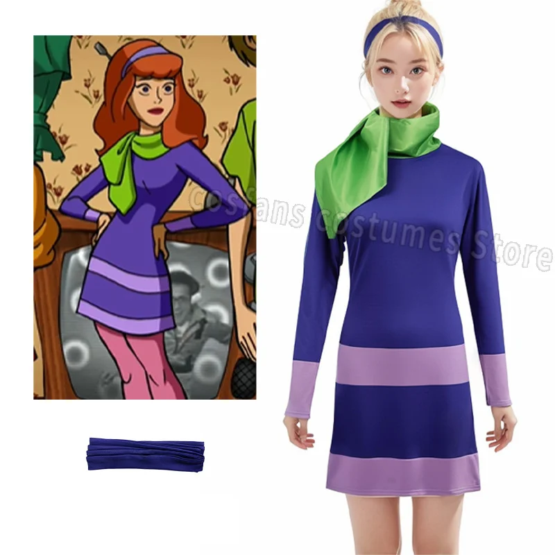 Daphne Blake cosplay costume adult girl fantasy song disguise dress socks TV cosplay Halloween cosplay set