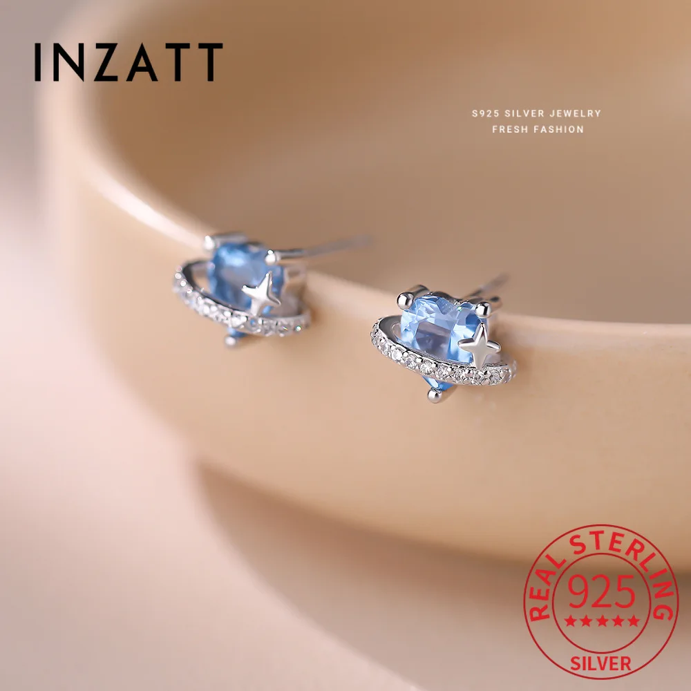 

INZATT Real 925 Sterling Silver Spinel Heart Star Mini Stud Earrings for Women Cute Fine Jewelry Light Luxury Accessories