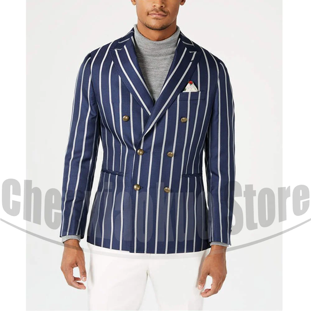 

Men's Double Breasted Striped Suit Stylish Peak Lapel Daily Office Outfits 2 Piece Fashion Business Casual Suit (Blazer+Pants)